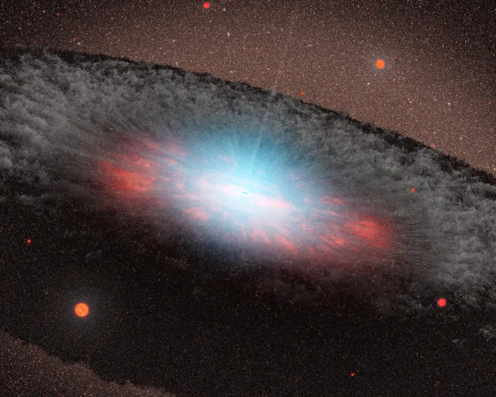 Powerful winds from black holes influence galaxy evolution.