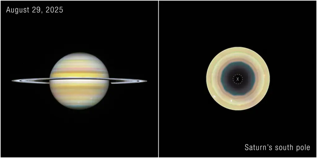 Hubble imagery revealed a 10‑sided atmospheric wave encircling Saturn’s south pole and enabled year‑to‑year tracking under the OPAL program.