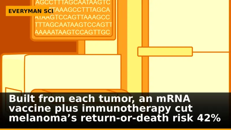 Built from each tumor, an mRNA vaccine plus immunotherapy cut melanoma’s return‑or‑death risk 42%