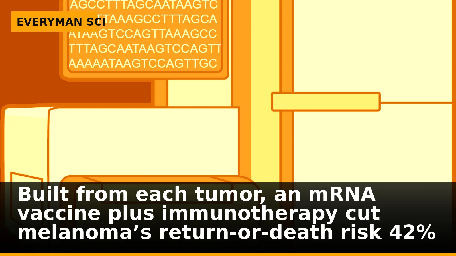 Built from each tumor, an mRNA vaccine plus immunotherapy cut melanoma’s return‑or‑death risk 42%