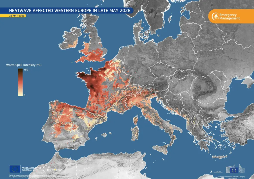 Copernicus reported record heat stress across Europe in summer 2026.